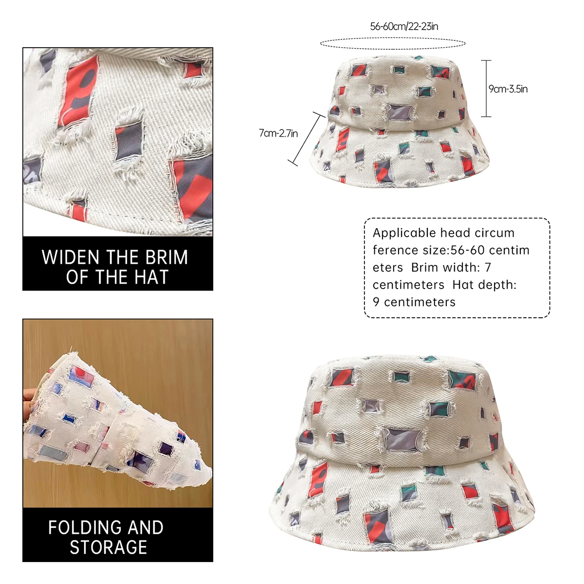 Ripped Style Solid Color Wide-Brimmed Bucket Hat for Women, Face-Slimming Sunshade Bucket Hat for Men, Cool and Casual Hat, Trendy and Cute Fashion for Shopping and Hiking