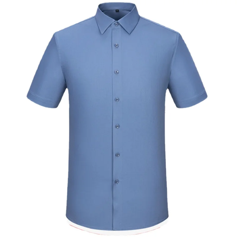 

Short Sleeve Male Dress Shirts Bamboo Fiber Soft Business Solid Men Formal Shirt No Pocket Comfotable Cool Regular Fit New