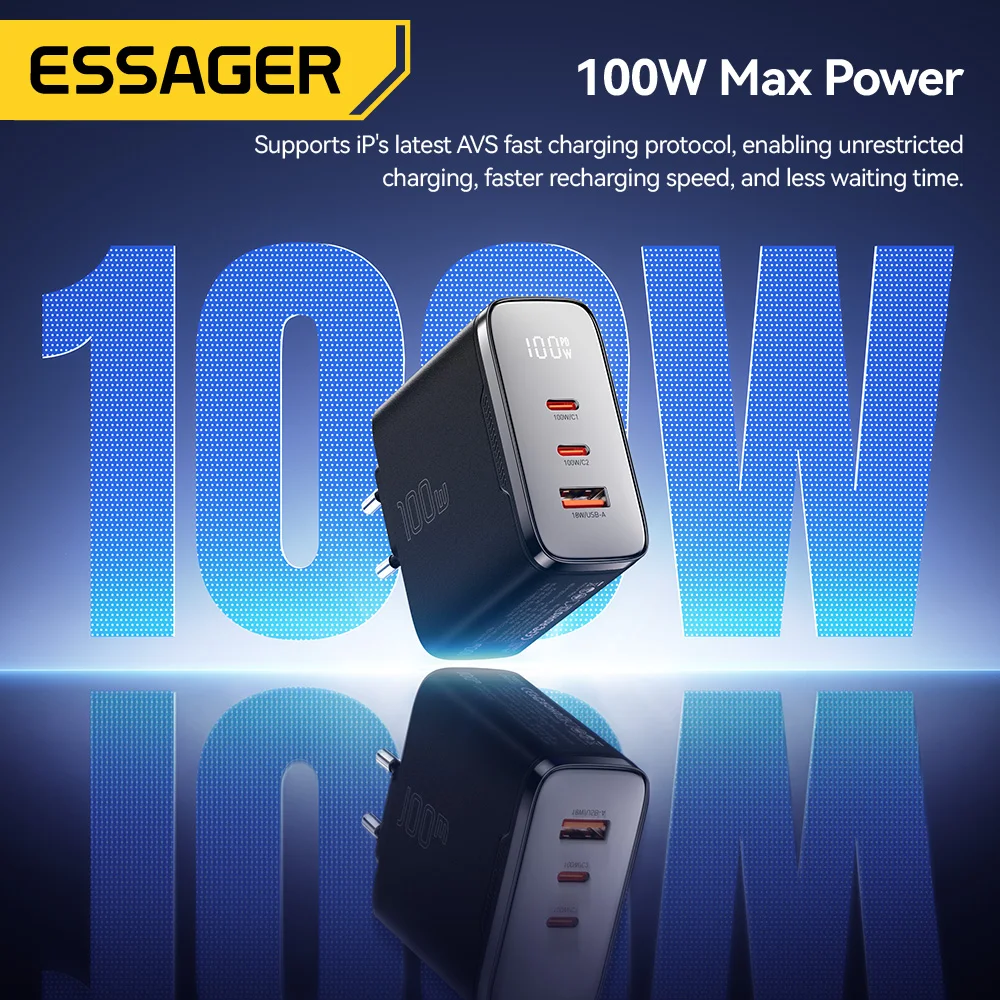 Essager 100W GaN USB-C Charger with Digital Display & Fast Charging Technology