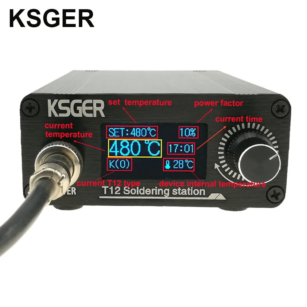 KSGER T12 Soldering Station STM32 OLED V2.1S Digital Electric Controller Aluminum Alloy DIY Kits Welding Tools T12 Iron Tips 3