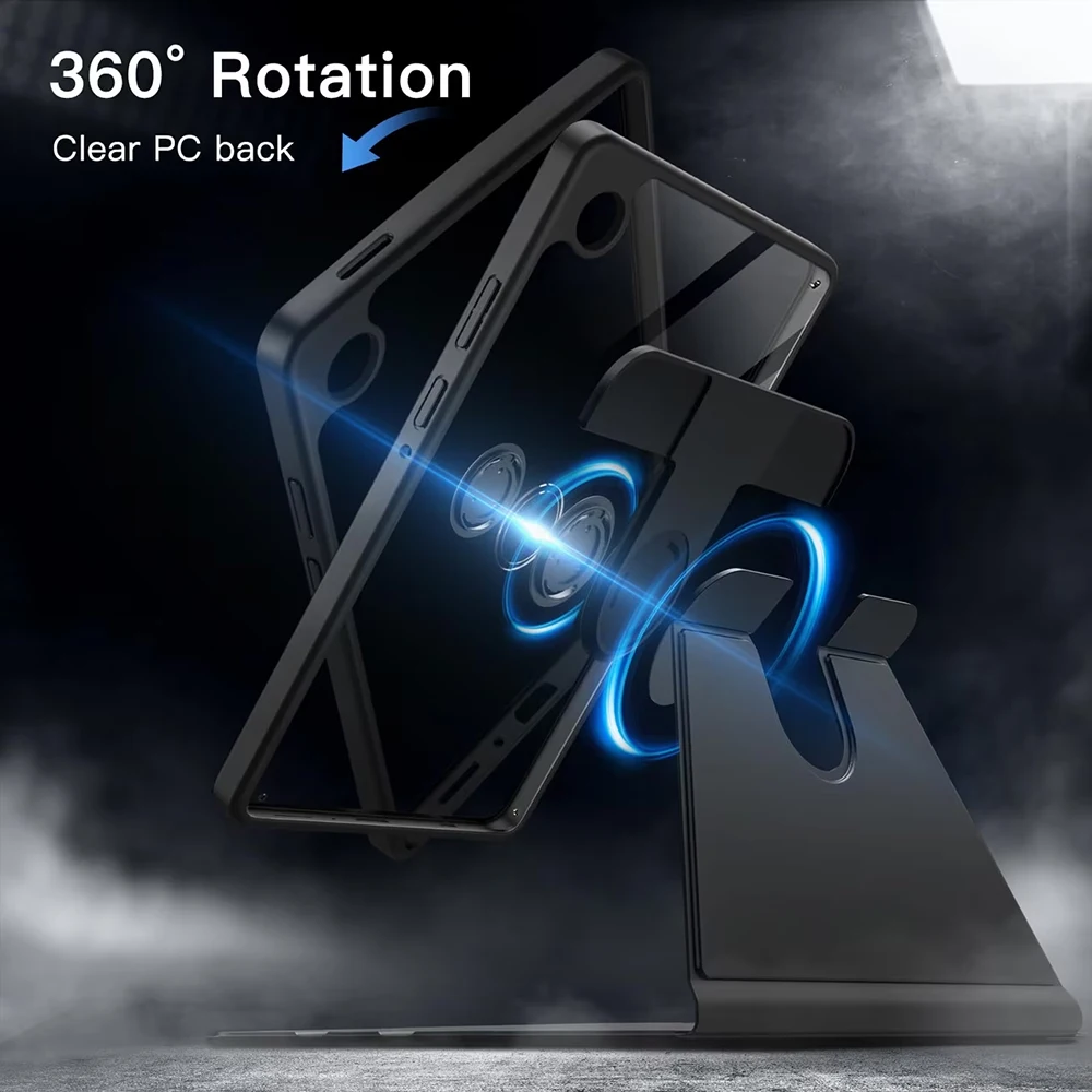 360 Degree Rotating Swivel Stand Protective Tablet Case with Clear Back Cover
