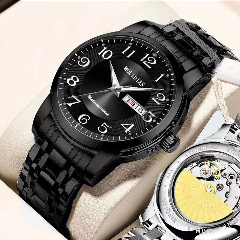 Classic Business Men's Mechanical Watch with Digital Dial Date and Week Display Clock Night Light Waterproof