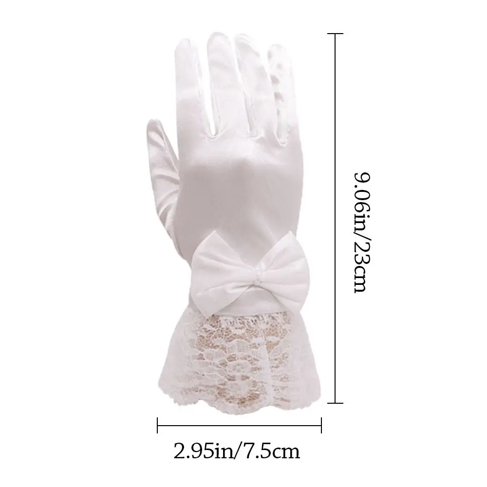 Elegant White Children's Wedding Gloves Bow Knot Glossy Satin Etiquette Dress Gloves Elastic Short Dance Festival
