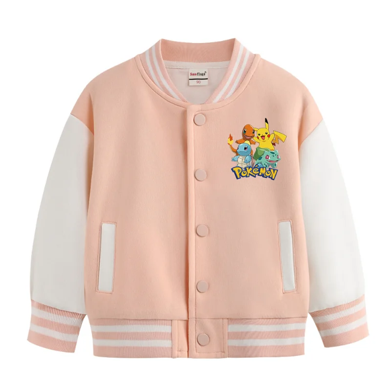 thumbnail image 1 of Ropa de Pokémon para niños, figura de dibujos animados de Anime, chaqueta de Pikachu, camisetas de béisbol a la moda para niñas, sudadera con cremallera para niños, 1 of 5