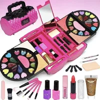 Portable DIY Kid Make Up Toy Beauty Safe Easy Remove Wash Cosmetic Nail Polish Palette Set Case Girl Pretend Gift for Toddler 1