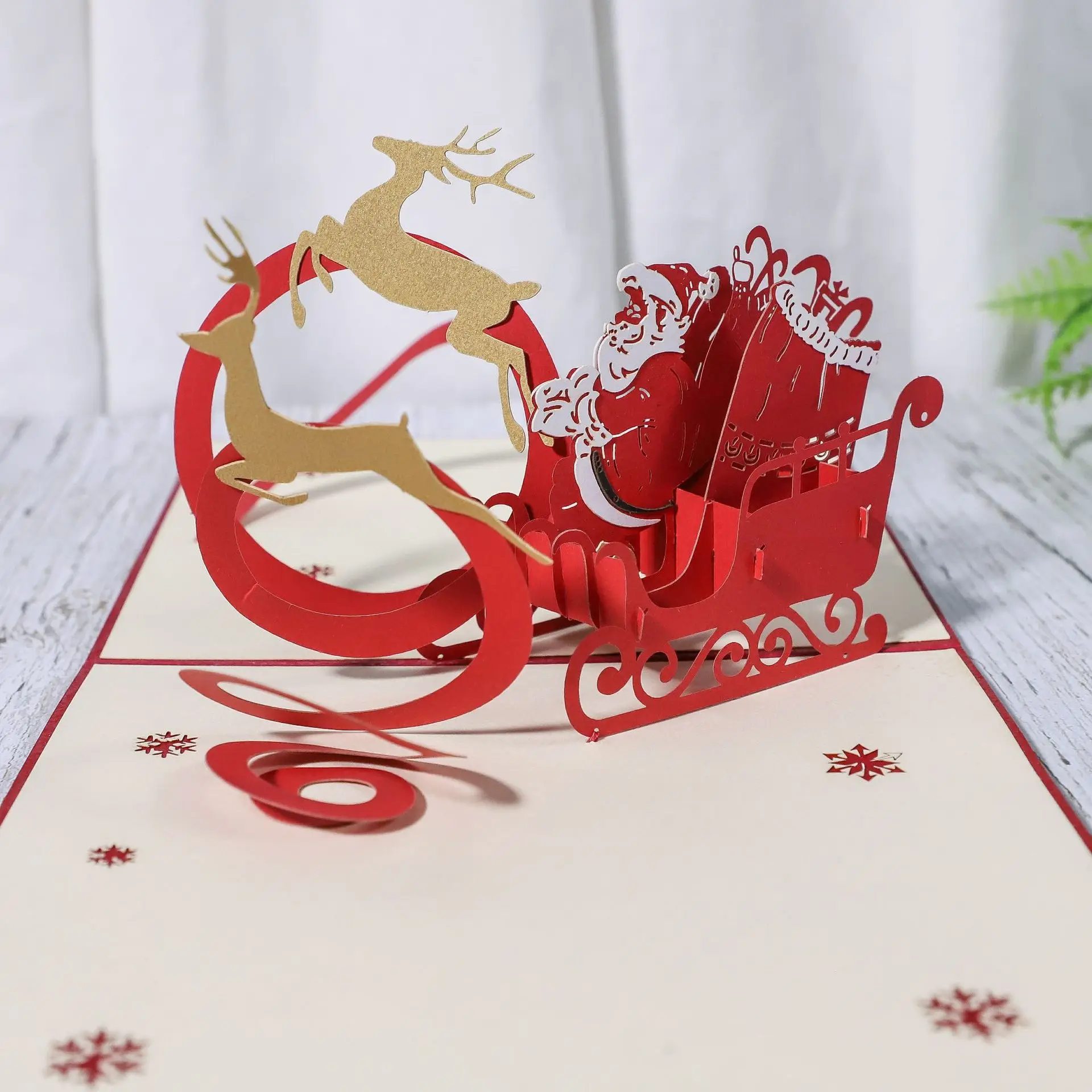 Christmas Creative 3D Greeting Card Folded Christmas Tree Paper Carving Elk 3D Greeting Card Holiday Blessing Card