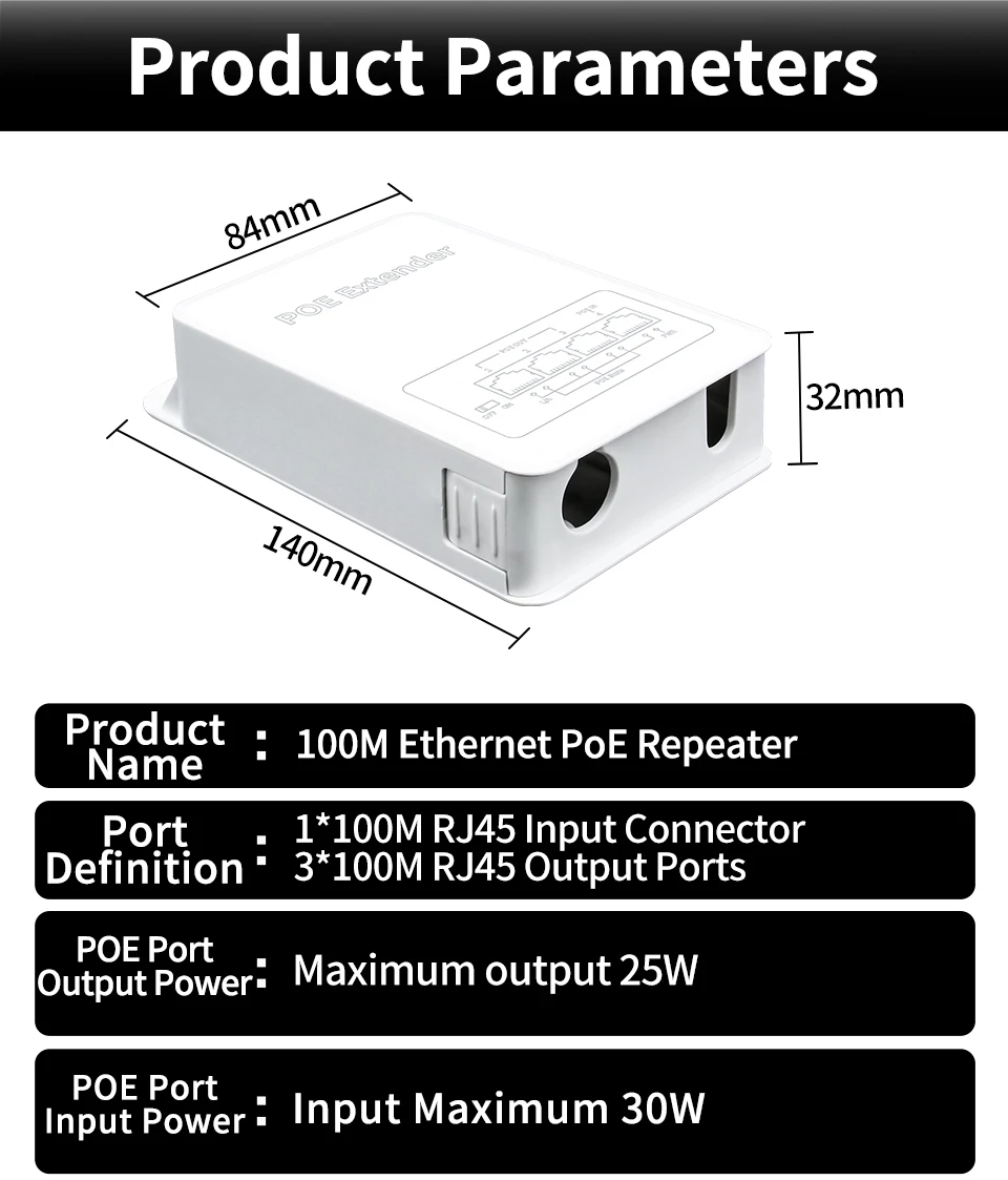 HORACO 4 Port POE Extender 100M Outdoor Regensicher POE Repeater IP30 VLAN 44-57V 30W für POE Kamera Wireless AP – Detail 13
