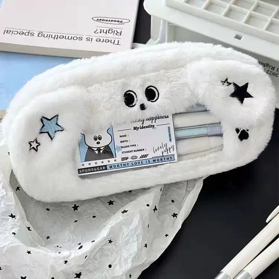 1pcs Big Capacity Pencil Case 2 Compartments Large Pencil Pouch,Plush Kawaii Pencil Pouch for Office