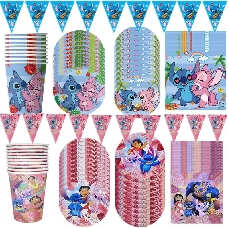 

Disney Blue Pink Angel Stitch Birthday Party Decoration Balloons Paper Tableware Cup Plate Napkin Baby Shower DIY Party Supplies