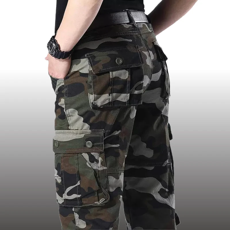 Pantalon cargo militaire homme pêche - Tissu coton multi-poches pour activités extérieures