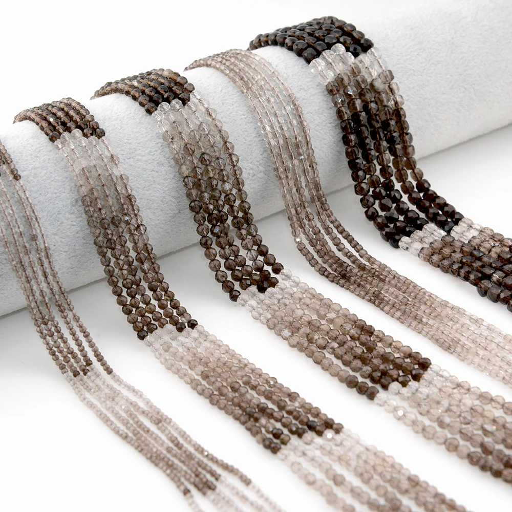 Natural A+ Smoky Quartz Faceted Round / Cube Beads 2mm,3mm,4mm,For Jewelry Making DIY Bracelets Necklace Strand Gift 39cm 4
