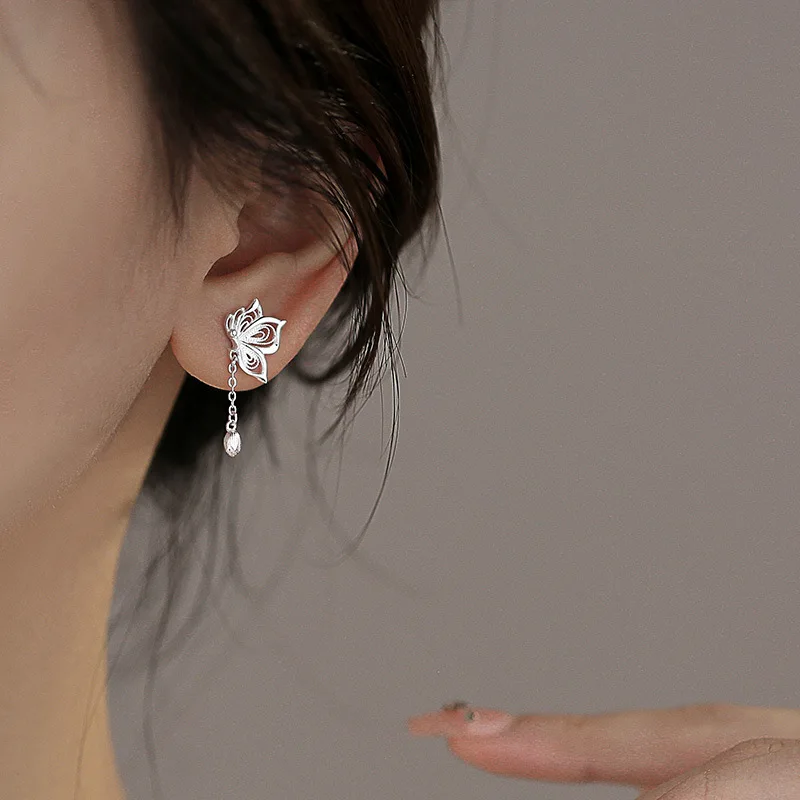 925 Sterling Silver Hollow Butterfly Stud Earrings For Women Luxury Designer Jewelry Wholesale Accessories Prevent Allergies