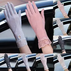 1 Pairs Summer Sexy Lace Women Sunscreen Touch Screen Gloves Ice Silk Thin Breathable Mesh Anti-UV Female Skid Driving Gloves