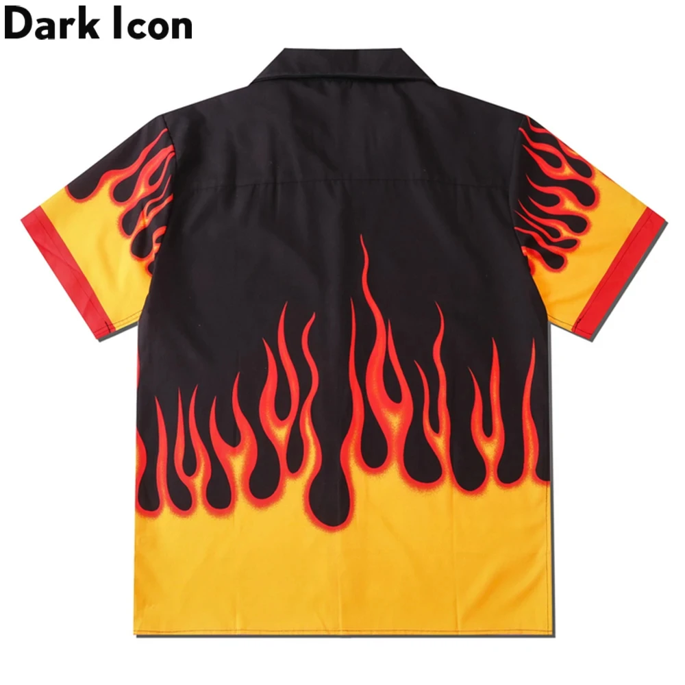 Dark Icon Flame Printed Men's Shirts Button Down Vintage Summer Street Shirts for Man Holiday Beach Shirts Hip Hop Man Clothing 3