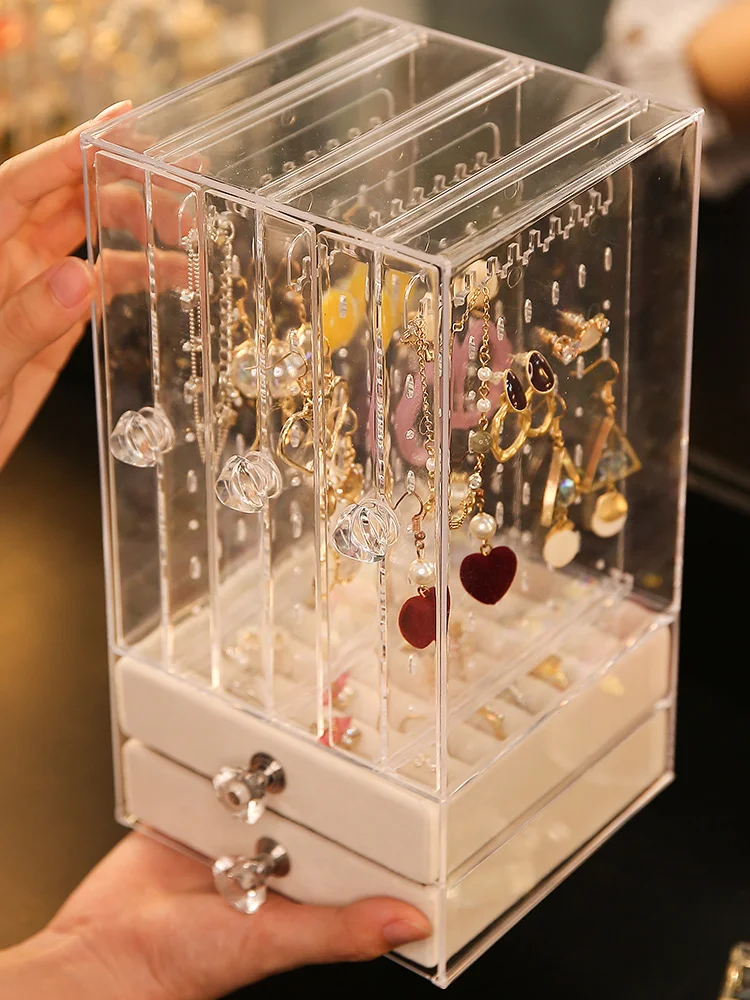 Luxury Jewelry Organizer Hanging Display Earrings Necklace Velvet Acrylic Transparent Storage Jewelry Holder Hair Stray Kids