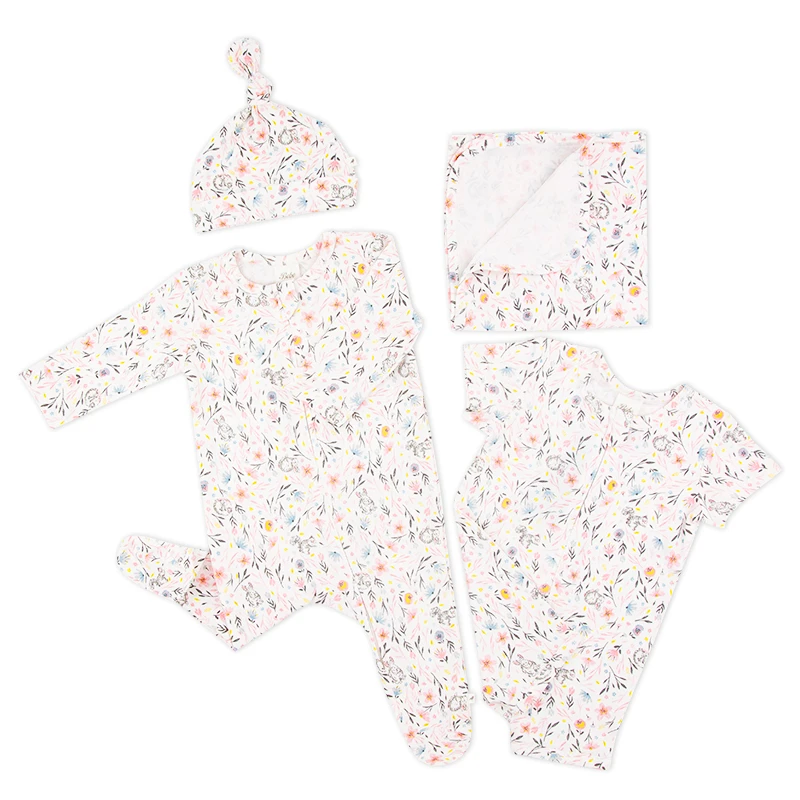 Newborn Baby Floral Print Rustic Style Sets Long Sleeves Romper