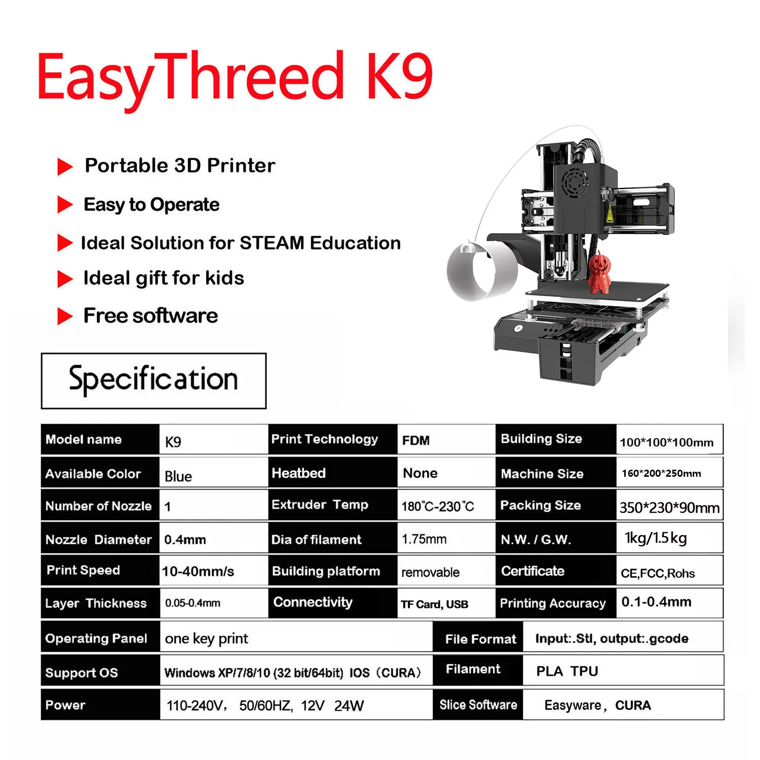 EasyThreed K9 ミニ3Dプリンター - 静かでワンクリック印刷 Easythreed 3D Printer K9 Easy To Use One-click Print Mainboard