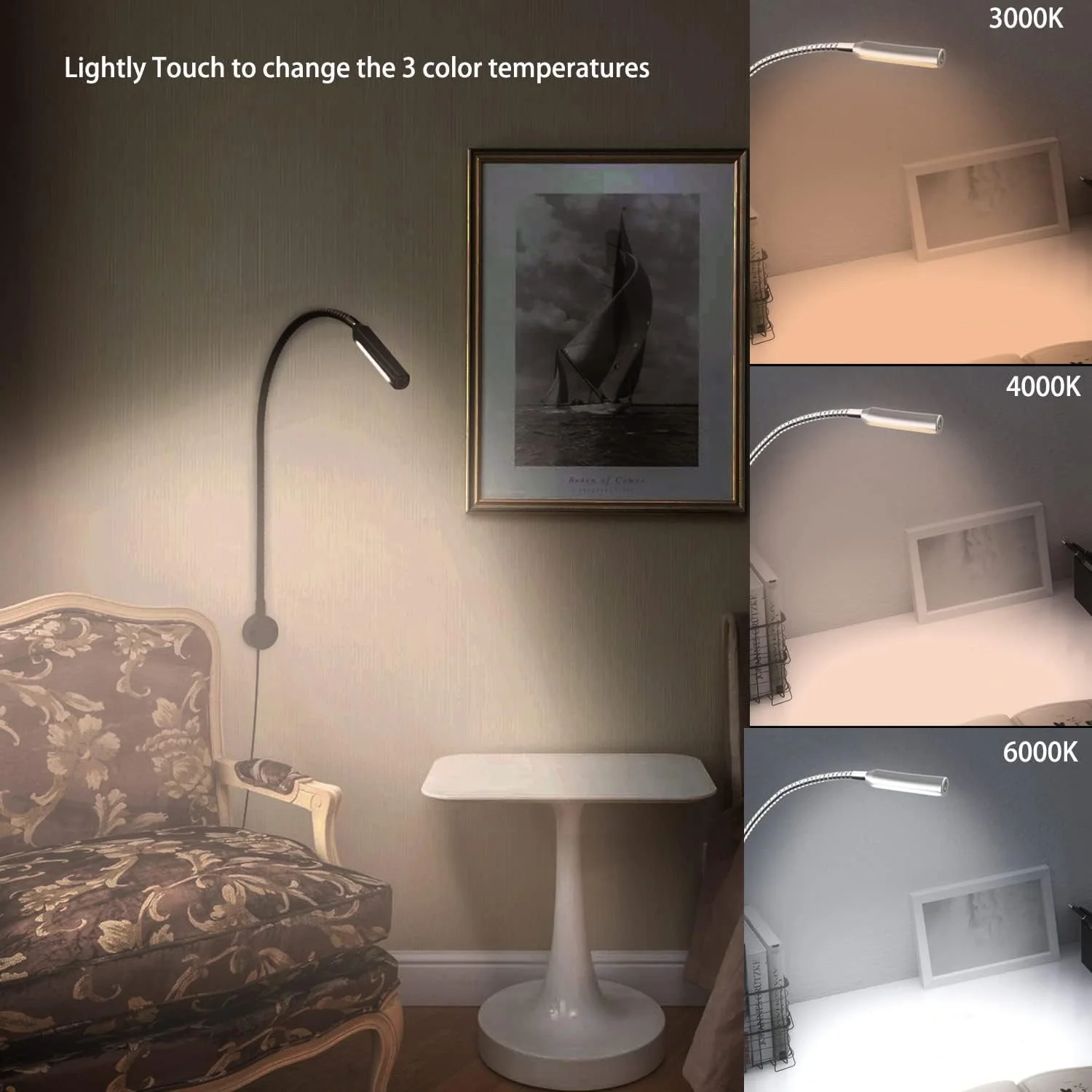 Bed Reading Lights for Headboard, Bedside Wall Mounted Reading Lamp, Touch to Adjust Brightness