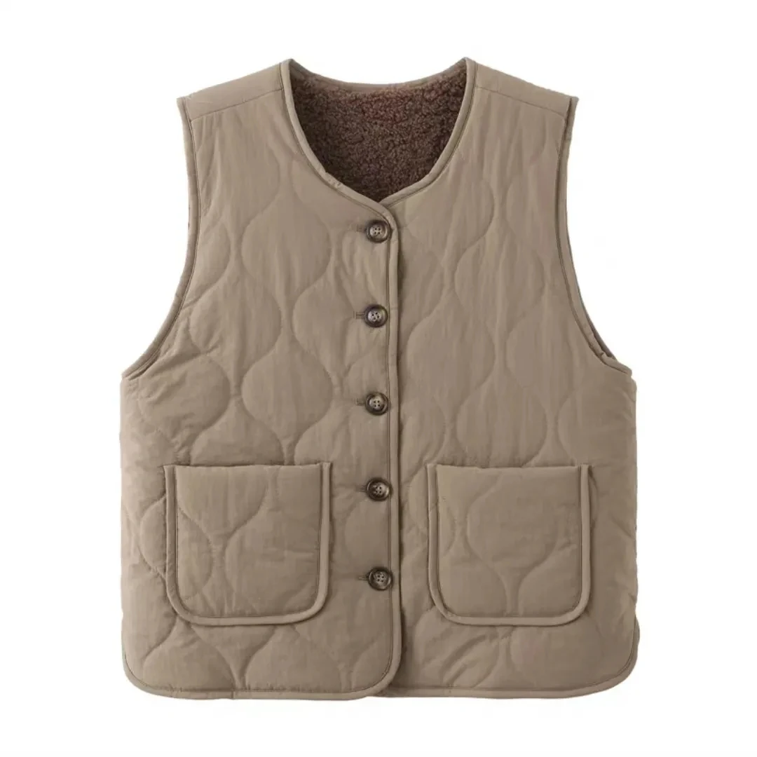 

Autumn and Winter New Top for Middle and Old Age Women's Lamb Fleece Vest Wearing Over the Shoulder Young Mom Thickened Tank Top