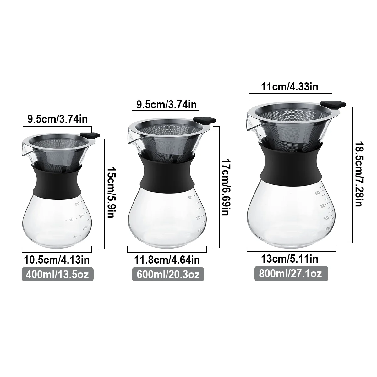 ماكينة قهوة زجاجية بفلتر ستانلس ستيل