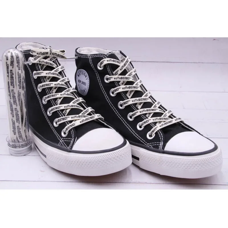 1 Pair White-Black Double Sides English Letter Print Shoelace Polyester Flat Shoe Laces Clothing Sport Bootlaces For Sneakers