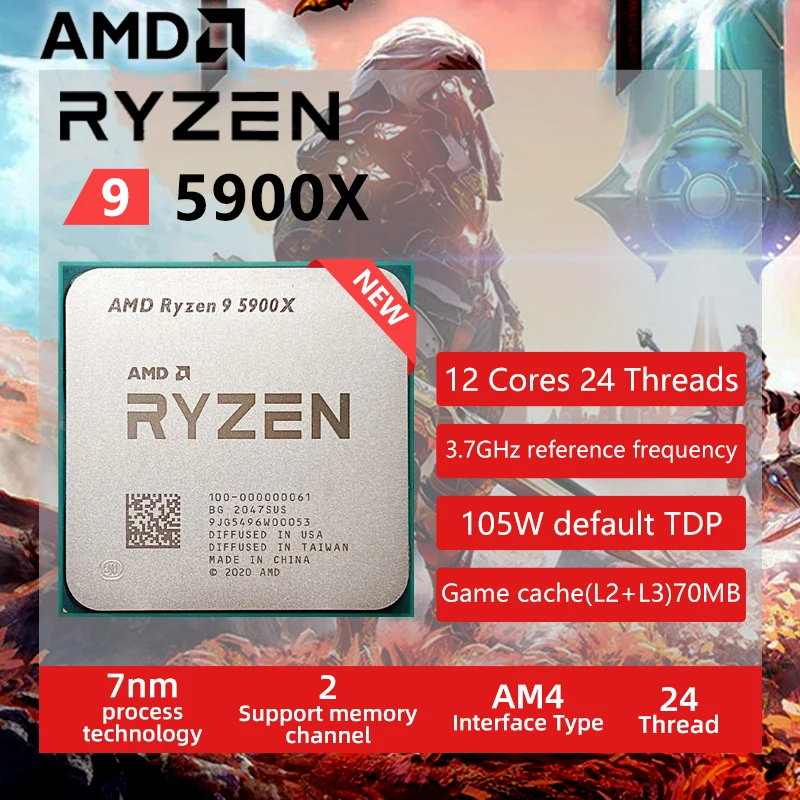 AMD Ryzen 9 5900X CPU Processor 3.7 GHz Twelve-Core 24-Thread