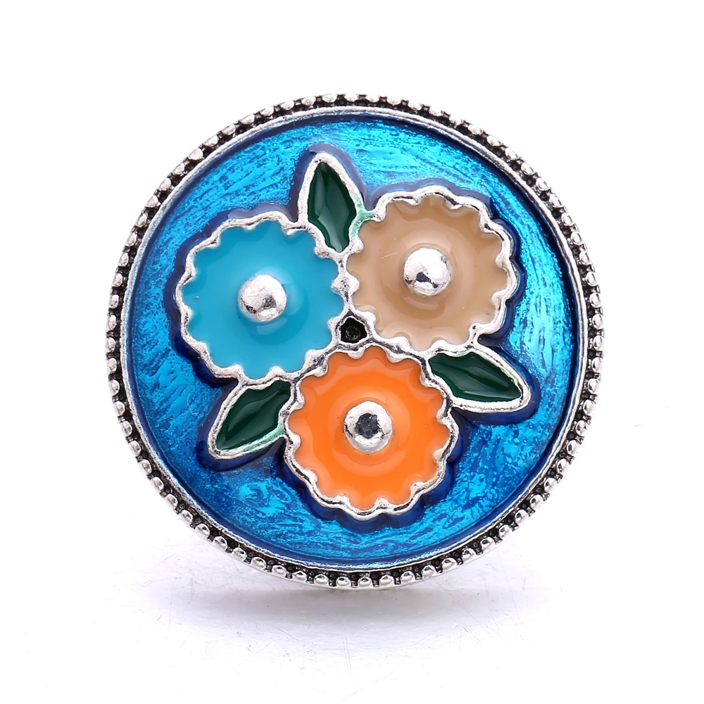 20pcs Metal Colorful Flower Snap Button Fit 18mm Snap Button Bracelet Necklace Charm Jewelry