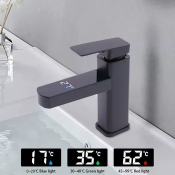 Rubinetto digitale con display della temperatura a LED, bobina in ceramica, montalatte, design moderno, G1/2", nero, per bagni, cucine 1