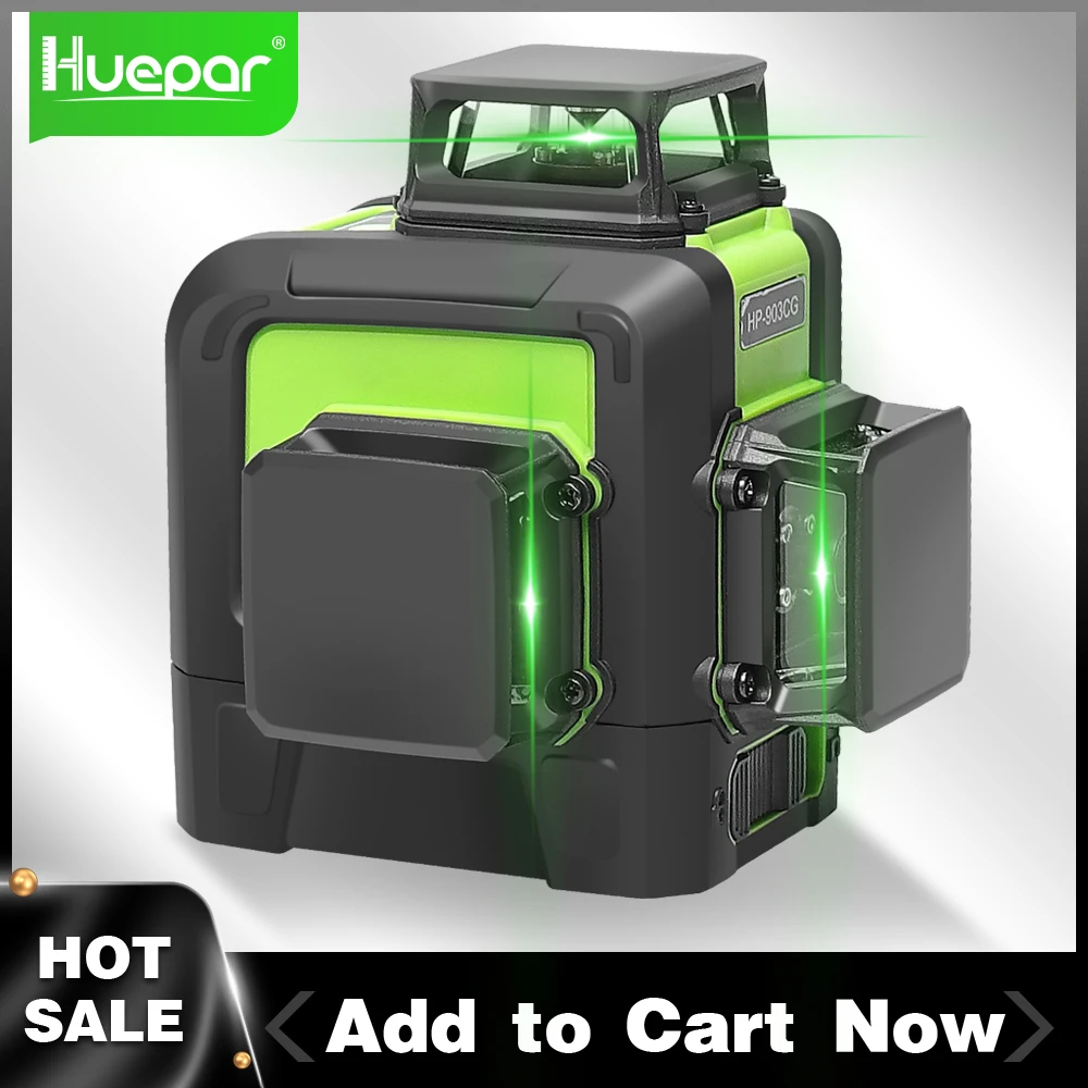 Huepar 12 Linee 3D Cross Line Laser Level Green Laser Beam Line Con Batteria Agli Ioni Di Litio Strumenti Di Livello Autolivellante Con Modalità Impul