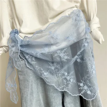 Lace Embroidered Silk Scarf Women's Long Neck Versatile Triangle Decorative Headscarf Korean Version Literary Yarn Shawl