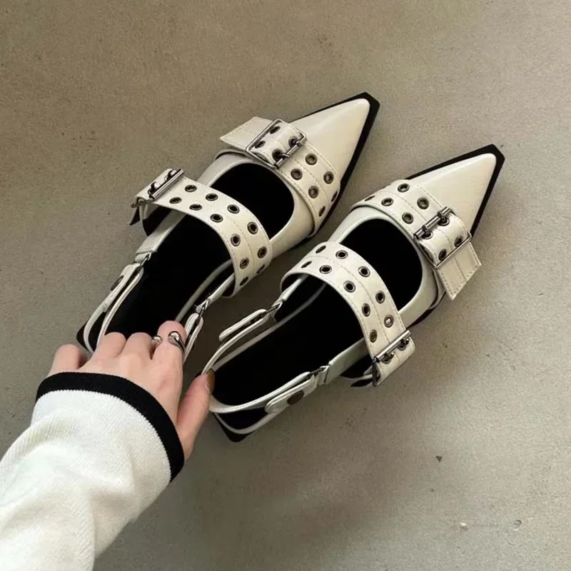 Strap shoes, Gothic thick heels, women's high heels, rivets, street style, medium heels, punk retro casual sandals 2