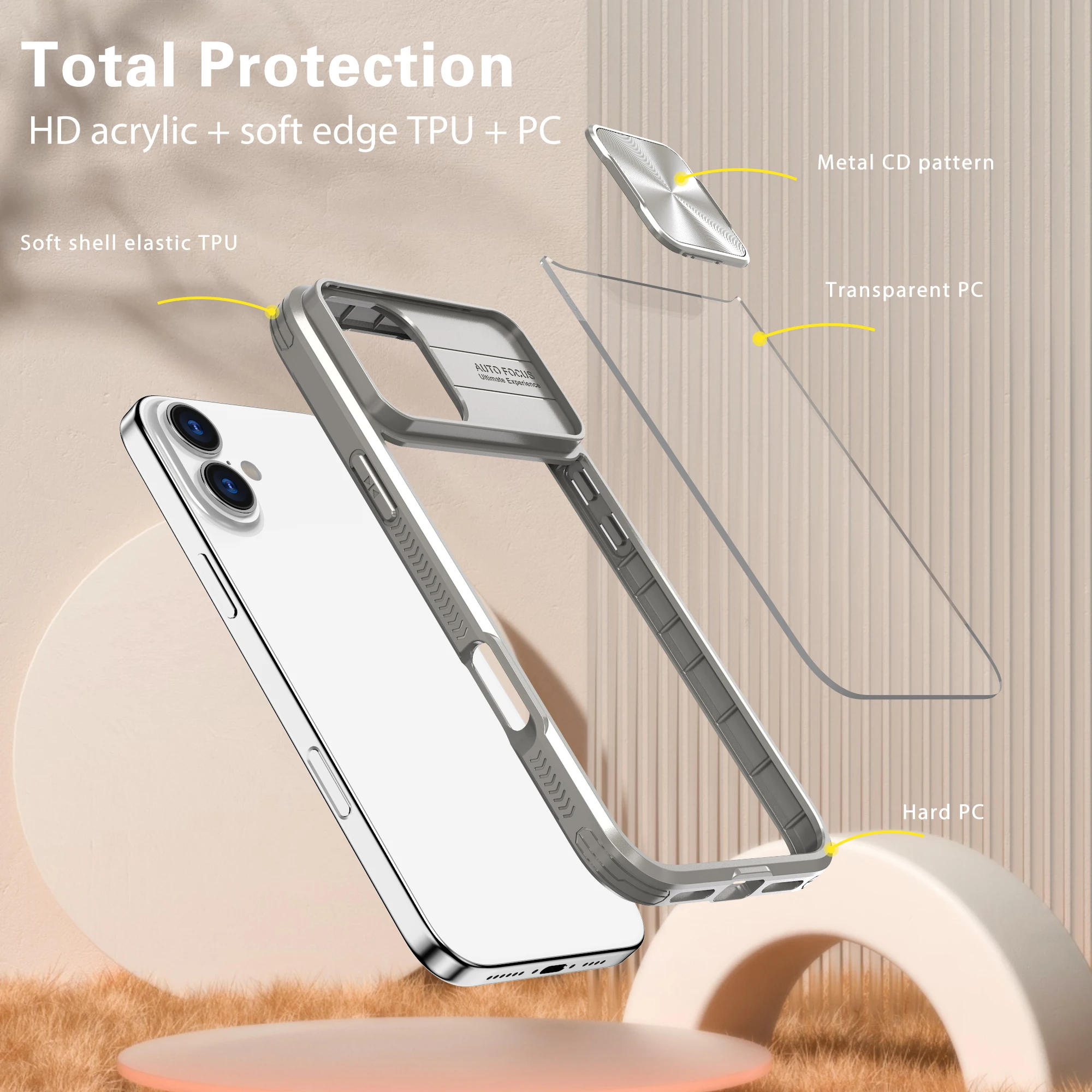 Slide Window Lens Protection Armor Case - Shockproof Soft TPU Frame with Hard Backing