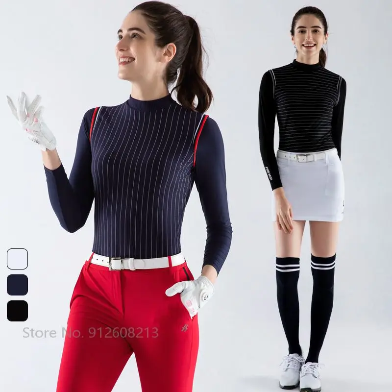 

Love Golf Women Outfit Ice Silk Anti-UV Golf Shirt Female Sun Prortected Stripe Golf Tops Casual Sport T-shirt Breathable Jersey