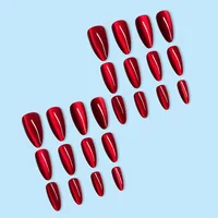 24pcs Glossy Red Cat's Eye Press On Nails Full Cover Nude Color Wearable Almond False Nails Charms Detachable Fake Nail For Girl 4