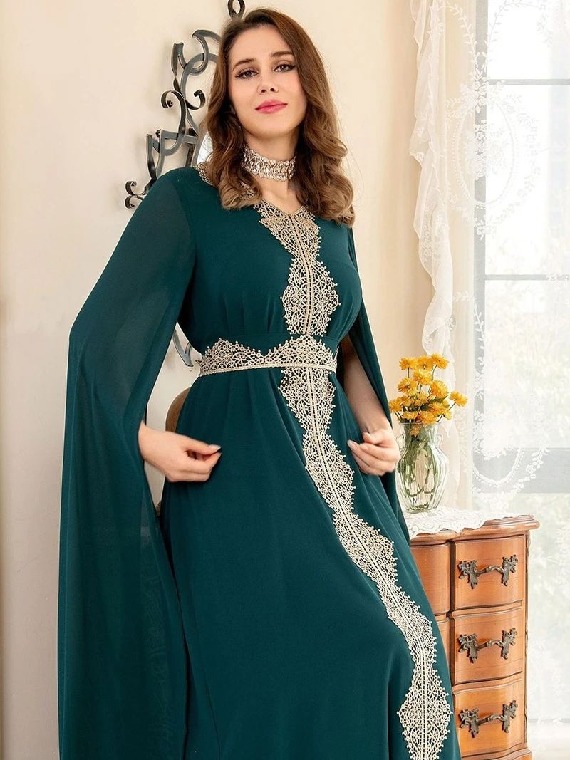 Gecomprimeerd Bij zonsopgang Terzijde Nieuwe Ramadan Mode Cloak Mouwen Lace Chiffon Lange Prom Jurk Marokkaanse  Kaftan Abaya Dubai Dames Jurken Vrouwen Cape| | - AliExpress