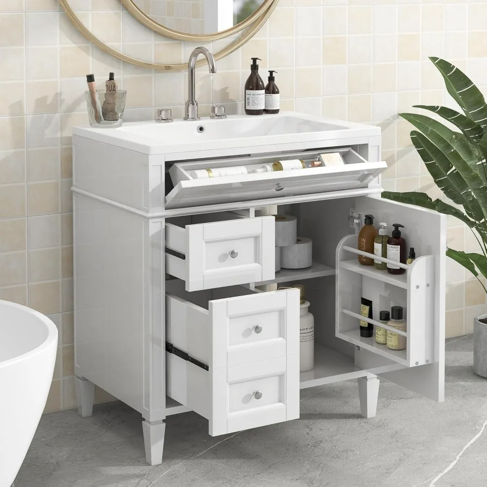 30'' Bathroom Vanity with Single Sink Combo, Modern Bathroom Storage Cabinet with Drawers Doors, Freestanding Vanities