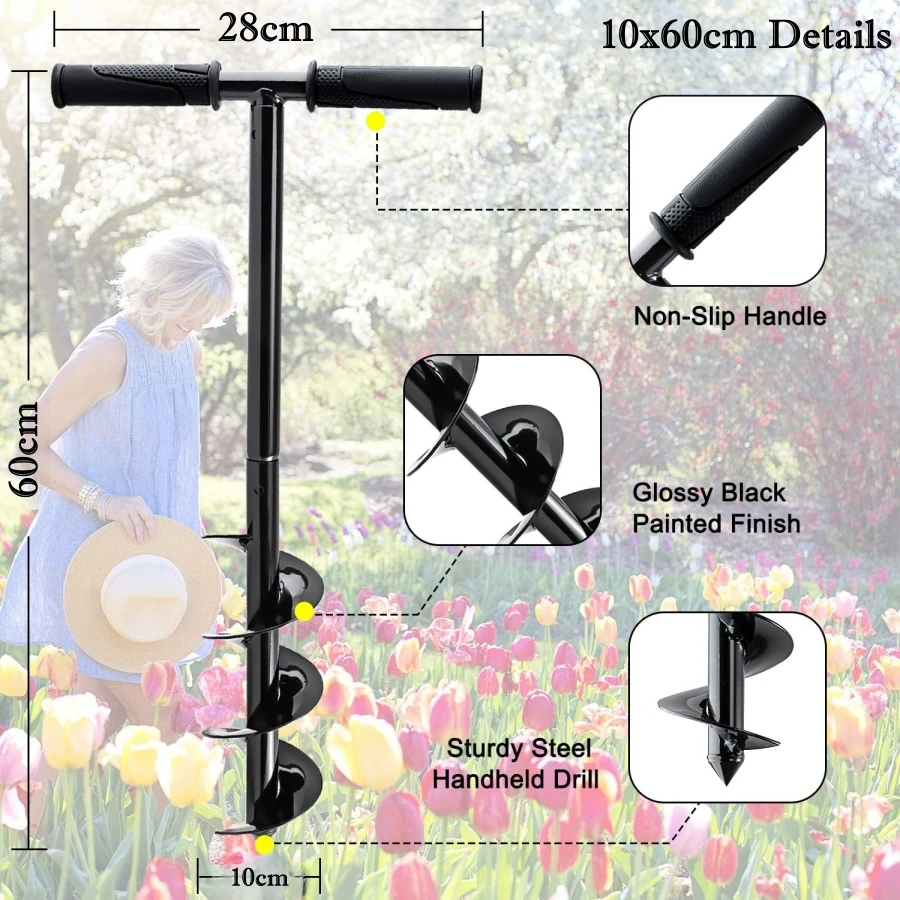 2 Sizes Hand Post Hole Digger Earth Garden Auger Drill with Gloves Spiral Drill Planter Bit for Planting Trees, Seedlings, Dig garden auger bits handheld planting tool