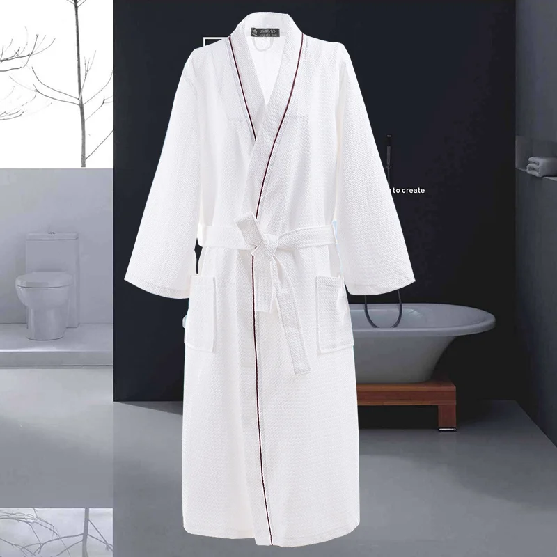 Cotton Bathrobe Waffle Spring Summer Thin Morning Robe Long Hotel Beauty Salon Bathrobe Women Sleepwear Sexy Pajamas Bath Robes