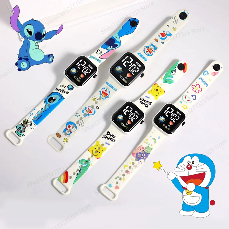 

NEW Disney Stitch Doraemon Children's watch cartoon print strap LED square Waterproof electronic watch boys girls birthday gifts