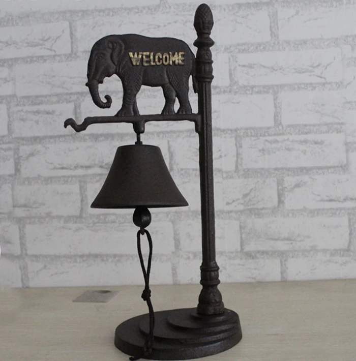 

Antique Hand-shaked Desktop Cast Iron Elephant Bell Decorative Metal Welcome Sign Houseware Widget Ornament Craft Accessories