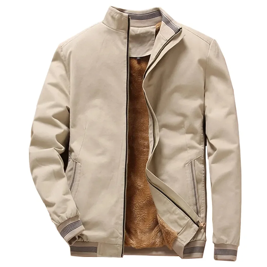 

2023 Autumn Winter New Fleece Jacket Men Coat Jackets Solid Color Fashion Casual Coat Khaki Black Male Baseball Coats Clothing