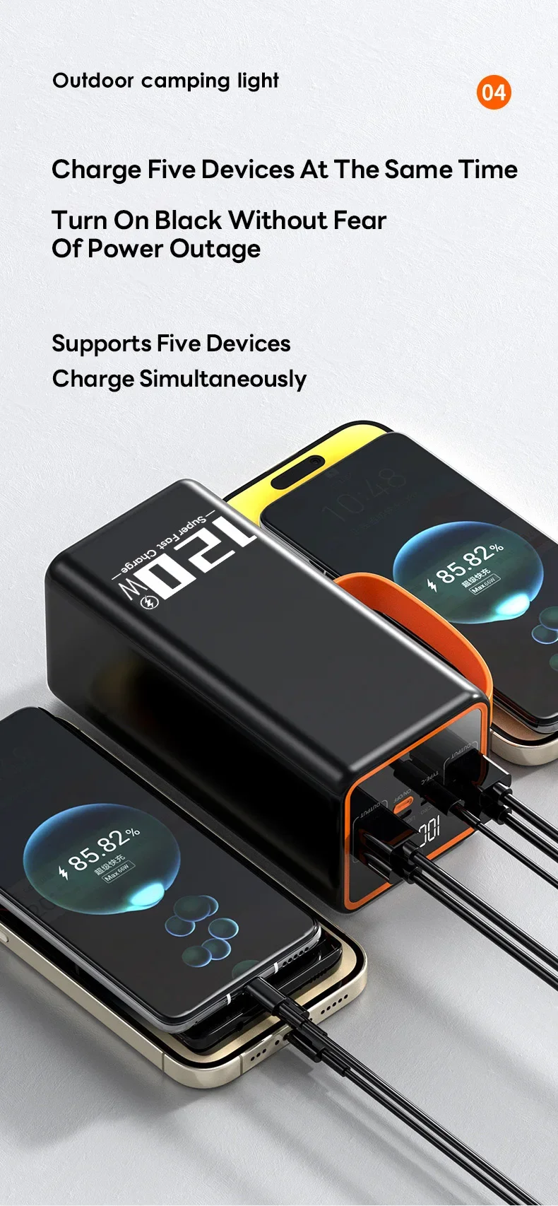 120W Power Bank Super Fast Charging 200000Mah Large Capacity W/ LED Mobile Power Supply for IPhone Huawei External Battery Pack 15 S8b6945d03cb14f98b071b710dd1d0294V