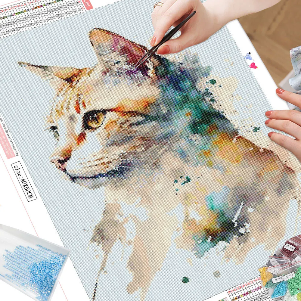 Huacan Diamond Painting Kits Cat Flower Full Square Round Mosaic