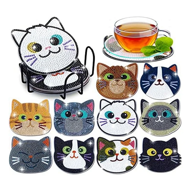 

10 Pieces Diamondpainting Coaster Set For Kids And Adultsdiamond Dots, For Adults And Kids Beginner Supplies Gifts