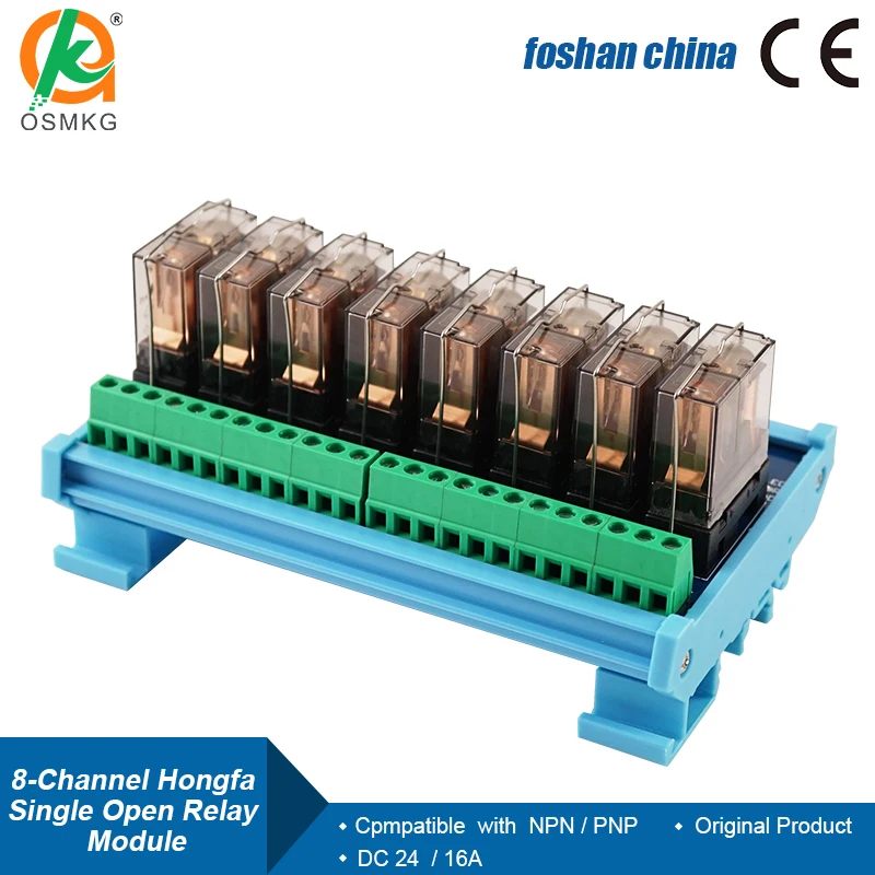 

AoShangMing, 8-канальное однооткрытое реле постоянного тока 24 В, релейный модуль Hongfa 16 А, электромагнитное реле