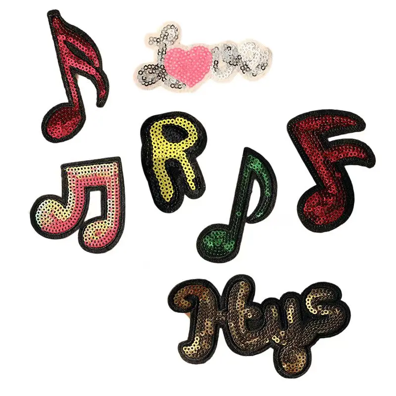 

100pcs/Lot Luxury Sequin Embroidery Patch Golden Music Note Symbol Love Heart Shirt Bag Clothing Decoration Craft Diy Applique