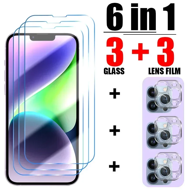 

6 в 1 закаленное стекло для iPhone 14 13 12 11 15 Pro Max Mini, Защита экрана для iPhone 14 8 7 6S Plus XR X XS Max SE 2020