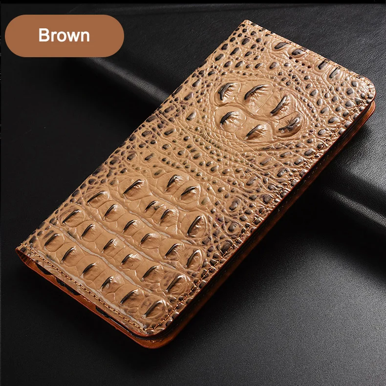 Cowhide Genuine Leather Case For Samsung Galaxy S7 edge S8 S9 S10 S20 S21 FE Plus Lite Ultra Crocodile Black Texture Flip Cover
