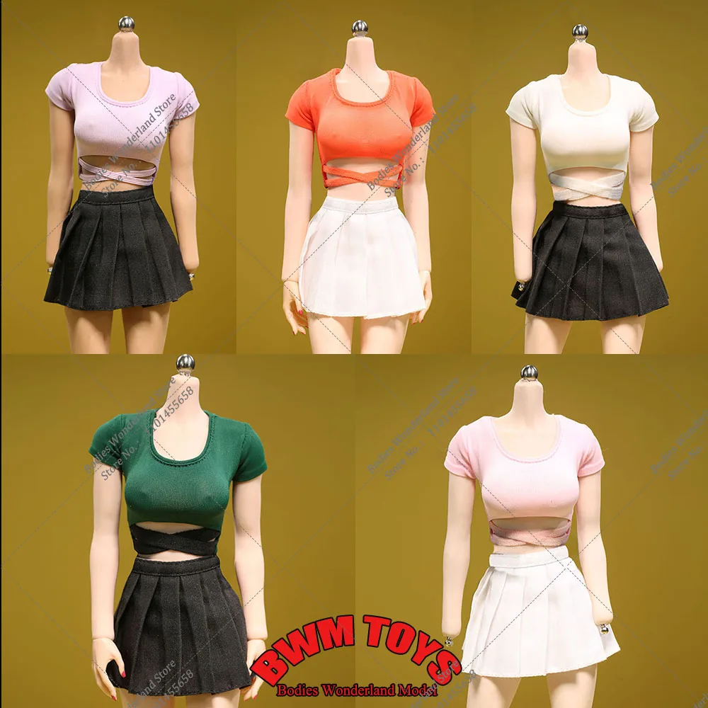 Женская плиссированная юбка с низким вырезом на талии и коротким рукавом, модель одежды, экшн-фигурка 12 дюймов в европейском и американском стиле, масштаб 1/6