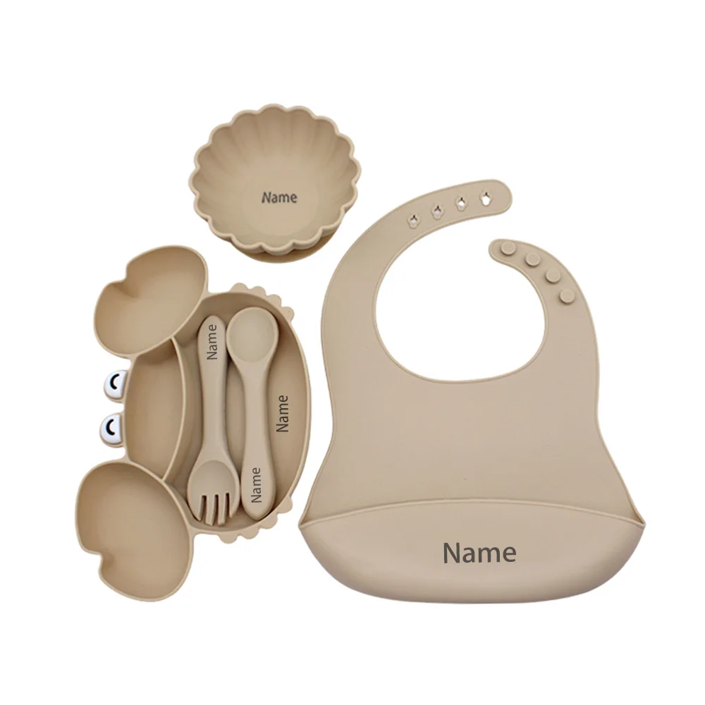 5-Piece Silicone Tableware Set with Free Name Engraving Creative Gifts Customized for Boys and Girls